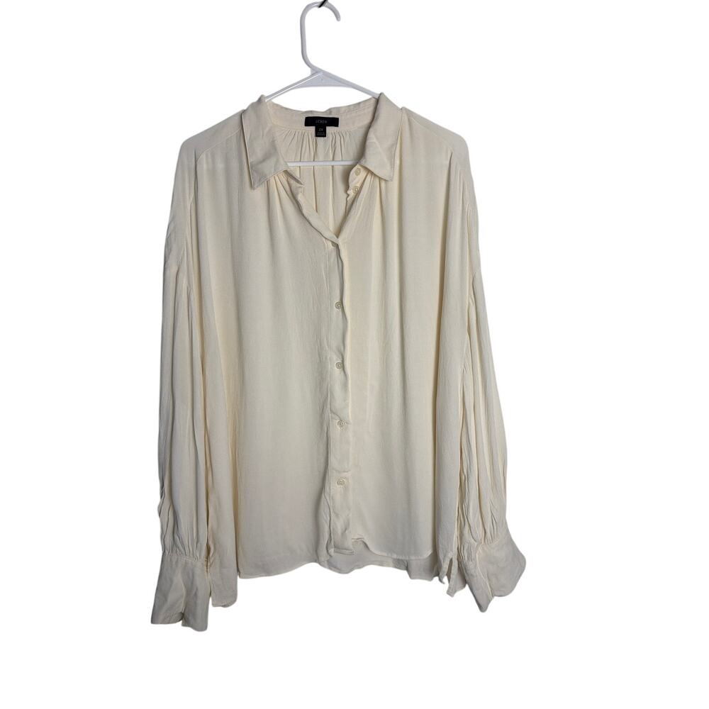 J.Crew Women Size 2X Cream Ivory Long Sleeve Button Front Viscose Blouse Top